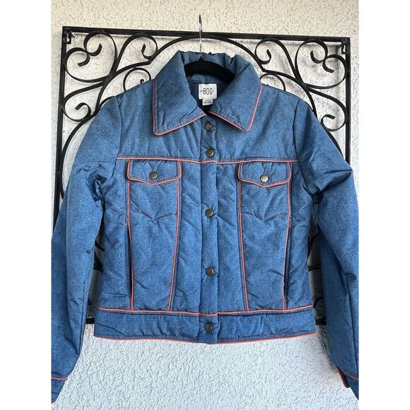 BDG Effie Trucker Jacket - Size Small - Blue/ Orange - Picture 3 of 11